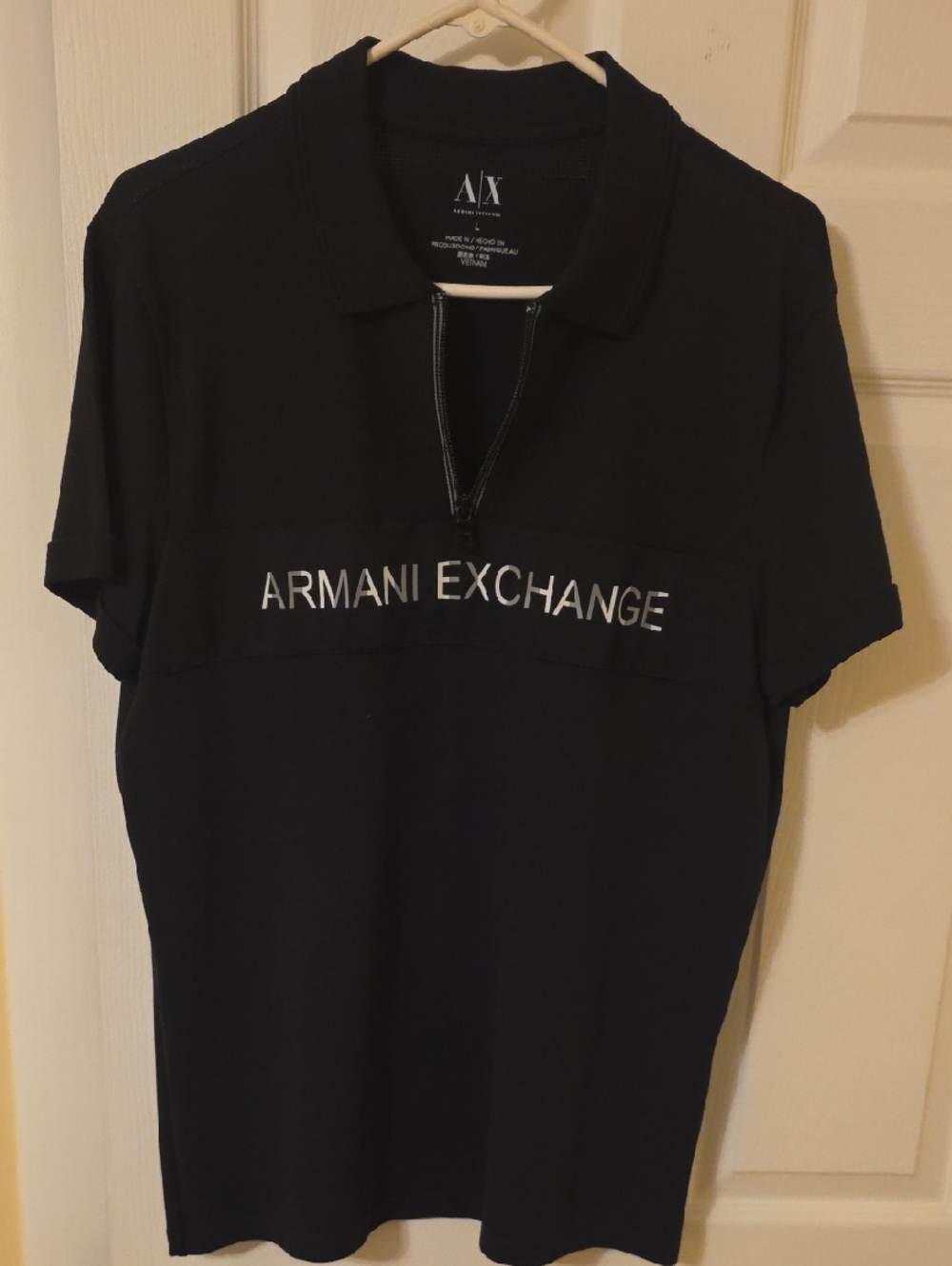 Armani Exchange Black Polo with Front Logo Zip